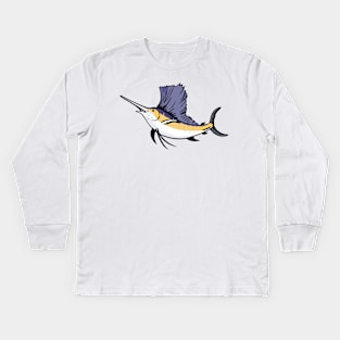 Sailfish Fish Jumping Retro Kids Long Sleeve T-Shirt